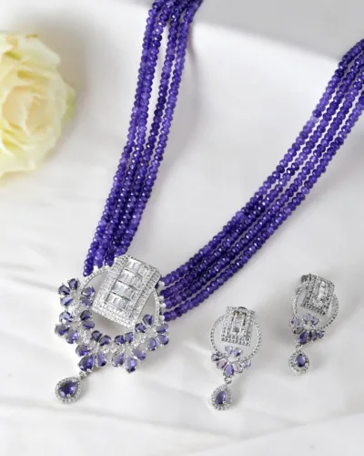 Royal Purple Beaded Necklace Set