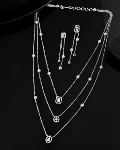 Contemporary Multi-Layer Silver Necklace Set