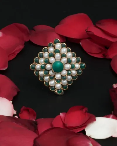 Traditional white and green pachi ring