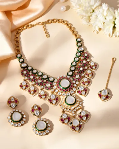 Richlook Rajasthani Kundan Polki Royal Necklace For Wedding