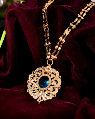 Richlook Traditional Gold Plated Long Necklace With Embellshed Pendant