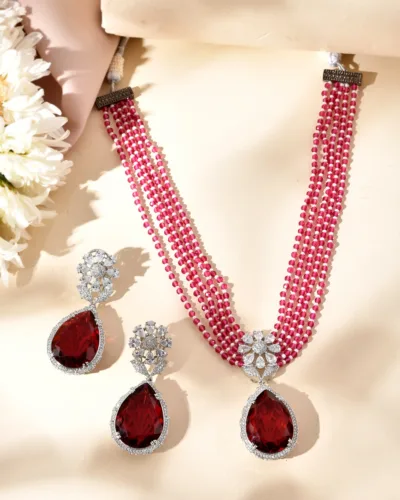 Richlook Smart Look Americian Diamond Necklace With Beads Mala