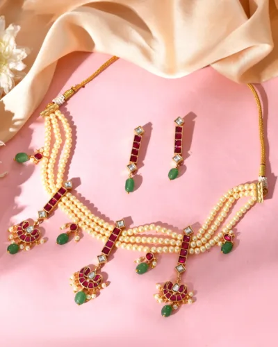 Richlook Traditional Pearl Jhodhpuri Choker With Royal Kundan Broaches