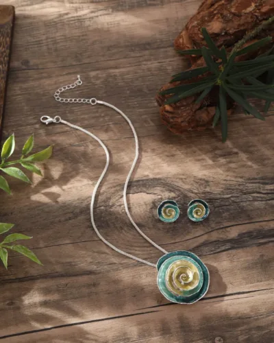 Twirl of Elegance Enamel Pendant Set