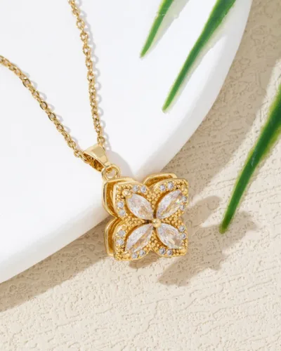 Pendant Set for Women Stainless Steel Necklace with Titanium Plating, Gold Finish Flower Pendant on Anti Tarnish Chain, Minimalist Design Jewelry