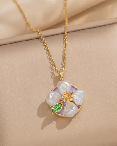 Blooming Pearl Flower Pendant Necklace with anti tarnish chain