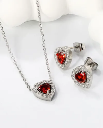 Garnet Radiance heart shape silver-Plated Pendant Set