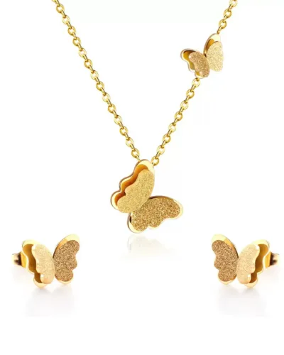 Elegant rose gold plated butterfly pendant set