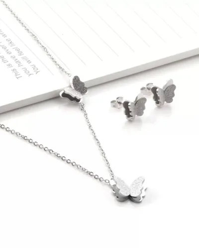 Elegant Silver plated butterfly pendant set