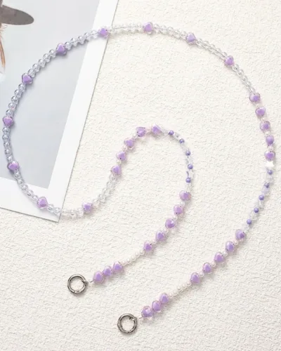 Heart Beaded Phone Charms with Crystal Accents | Premium Long Phone Strap