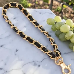 Black Phone Chain Charm Strap with Gold Metal Links