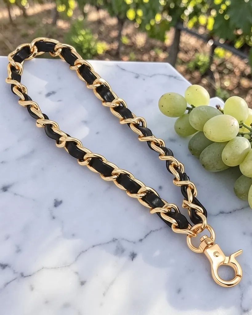 Black Phone Chain Charm Strap with Gold Metal Links