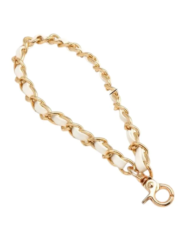 White Phone Charm Chain Strap Elegant Mobile Accessory with white background
