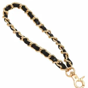 Black Phone Chain Charm Strap with Gold Metal Links