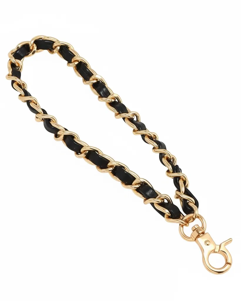 Black Phone Chain Charm Strap with Gold Metal Links