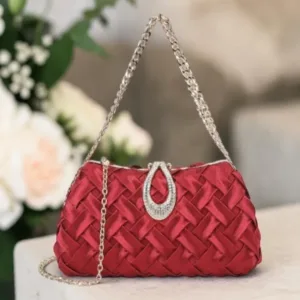 Red Clutch Bag for Women handbag Elegant woven satin womens clutch bag with chain strap, perfect party clutch bag for weddings and festive occasions, stylish evening clutch bag for women handbag