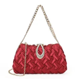 Red Clutch Bag for Women white Background handbag Elegant woven satin womens clutch bag with chain strap, perfect party clutch bag for weddings and festive occasions, stylish evening clutch bag for women handbag