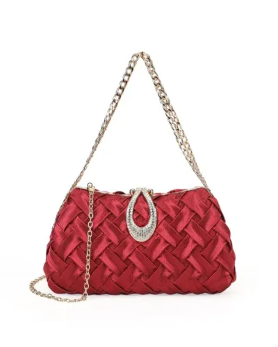 Elegant woven satin womens clutch bag with chain strap, perfect party clutch bag for weddings and festive occasions, stylish evening clutch bag for women handbag