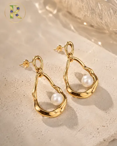 Premium minimal Pearl Drop Earring in Gold Finish for Women