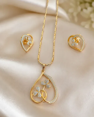 Premium Gold Plated Heart Shape Pendant Chain Set for Women