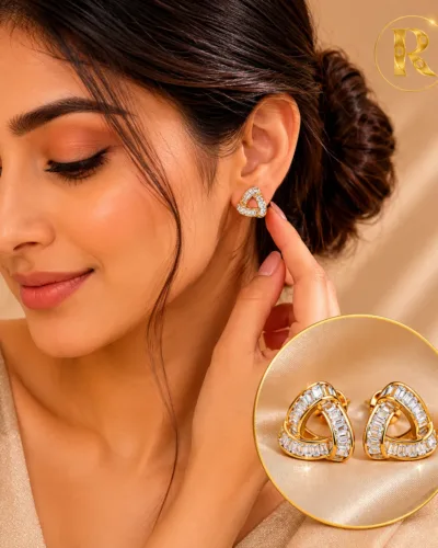 Elegant Baguette Diamond Trinity Stud Earrings