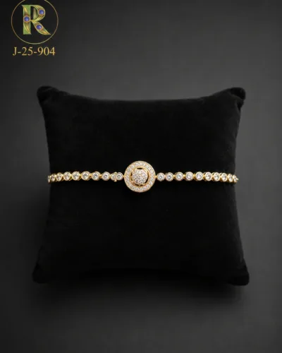 Premium Gold Adjustable Tennis Bracelet with Round Halo Crystal Centerpiece for Women