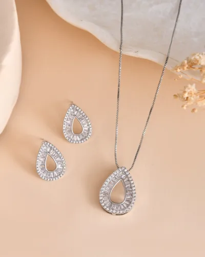 Elegant Teardrop Crystal Pendant Chain for Women  Premium Gold Finish Statement pendant Set
