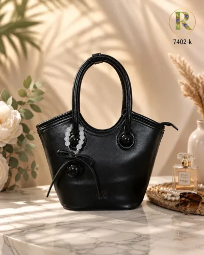 Elegant Textured Tote Purse with Beaded Charm & Detachable Shoulder Strap