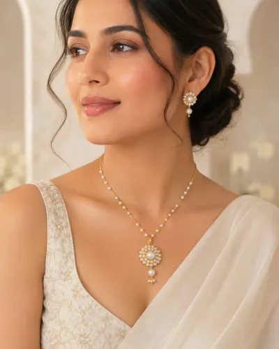 Classic Pearl Necklace Set for Women Floral Pearl Necklace