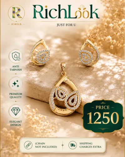 Richlook Elegant Drop-Shaped Cubic Zirconia Pendant Set in Rose Gold Plating