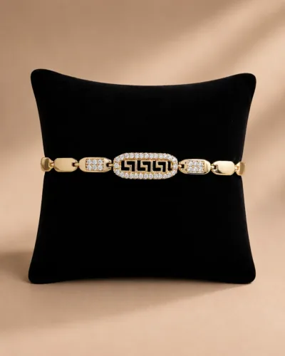 Luxury Gold Plated Greek Key Crystal Bracelet for Women
