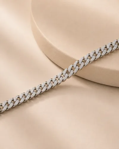 Silver Tone Cuban Link Crystal Bracelet for Men