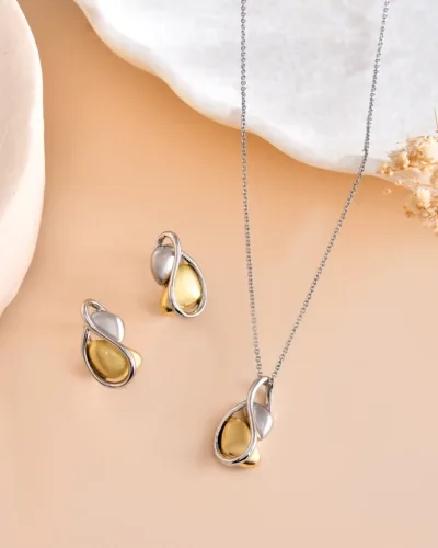 Elegant Silver Pendant Necklace with Leaf Drop Earrings for Women