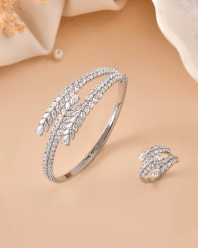 Luxury Leaf Cascade Bracelet and Ring Set for Women