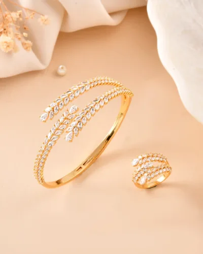 Luxury Leaf Cascade Bracelet and Ring Set for Women